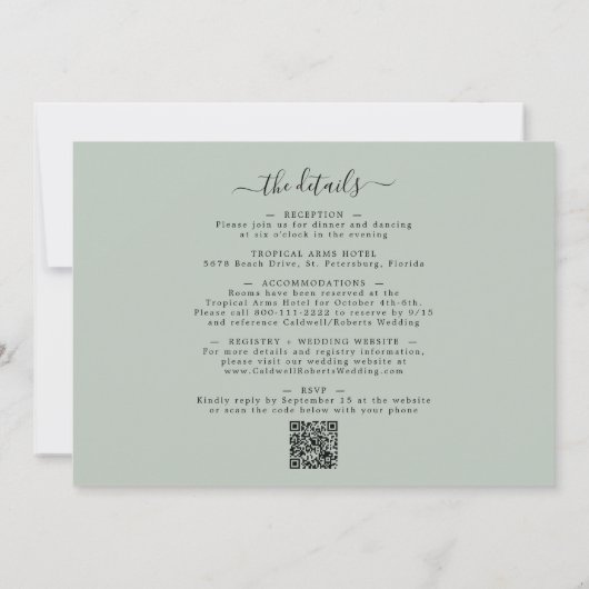Invitation Tout en un Eucalyptus Gold Sage Mariage horizontal (Dos)