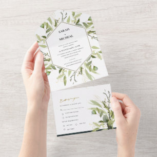 INVITATION TOUT EN UN EUCALYPTUS GREEN GOLD FOLIAGE HEXAGONAL MARIAGE