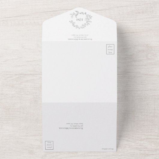 Invitation Tout En Un Eucalyptus Green Leafer Crest Monogram Mariage (Dehors)