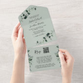 Invitation Tout En Un Eucalyptus Green QR Code RSVP Sage Mariage (Déchirure)