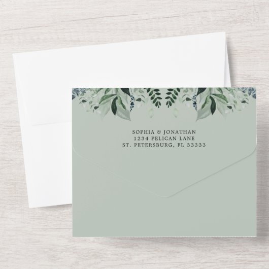 Invitation Tout En Un Eucalyptus Green QR Code RSVP Sage Mariage (Verso)