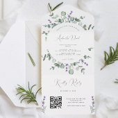 Invitation Tout En Un Eucalyptus Lavender Script QR Code Printemps Maria
