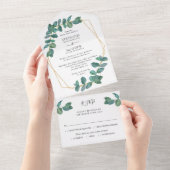 Invitation Tout En Un Eucalyptus Leaf Élégant Mariage géométrique (Déchirure)