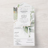 Invitation Tout En Un Eucalyptus Mariage de verdure or brillant (À l'intérieur)