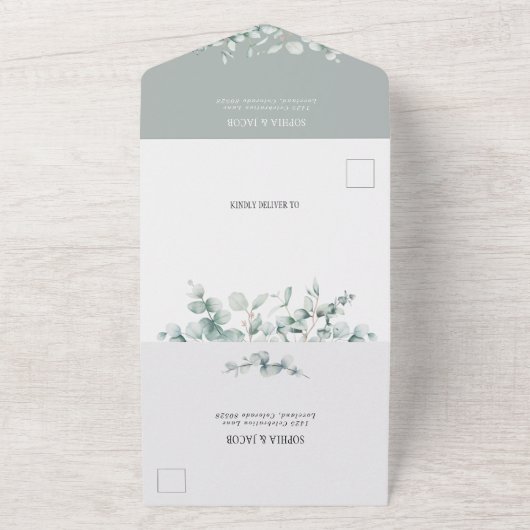 Invitation Tout En Un Eucalyptus Mariage Feuille tout en un (Dehors)