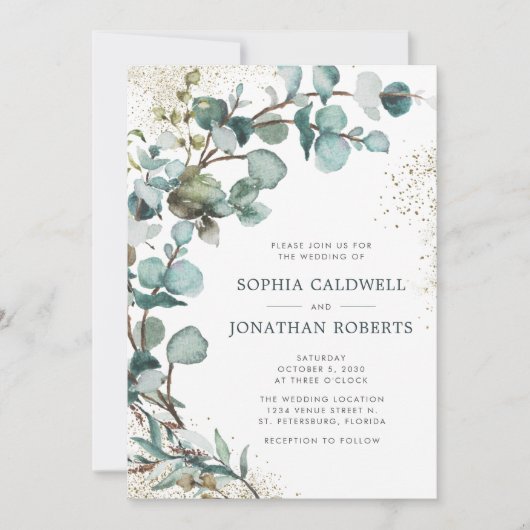 Invitation Tout en un Eucalyptus Mariage Parties scintillant (Devant)