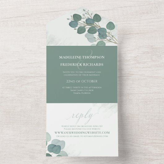 Invitation Tout En Un Eucalyptus moderne Élégant Foliage rustique Simple (À l'intérieur)