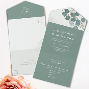 Invitation Tout En Un Eucalyptus moderne Élégant Rustique Feuilles botan