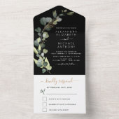Invitation Tout En Un Eucalyptus Noir Vert Mariage Élégant Moderne (À l'intérieur)
