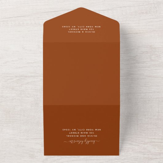 Invitation Tout En Un Eucalyptus Orange Brûlé Mariage Élégant (Dehors)