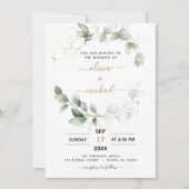 Invitation Tout en un Eucalyptus QR Code Mariage vert (Devant)