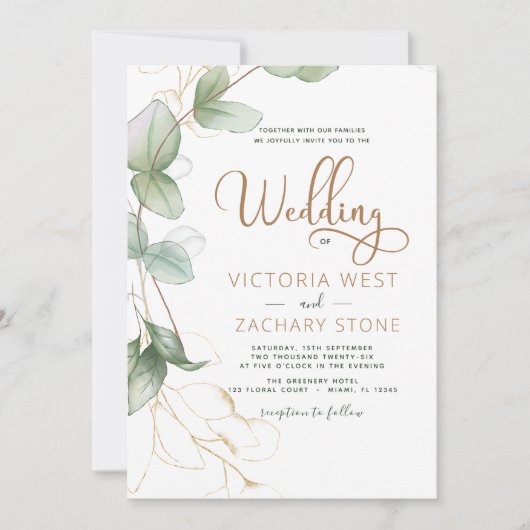 Invitation Tout en un Eucalyptus QR Code Mariage Vert (Devant)