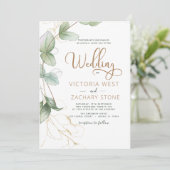 Invitation Tout en un Eucalyptus QR Code Mariage Vert (Debout devant)