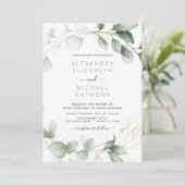 Invitation Tout en un Eucalyptus QR Code Mariage Vert (Debout devant)