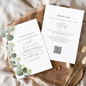 Invitation Tout en un Eucalyptus QR Code Mariage Vert