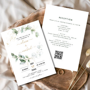 Invitation Tout en un Eucalyptus QR Code Mariage vert
