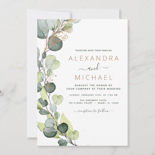 Invitation Tout en un Eucalyptus QR Code Mariage Vert (Devant)