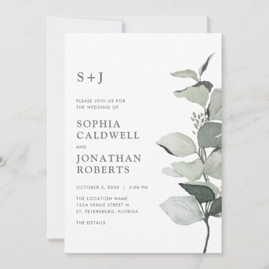 Invitation Tout en un Eucalyptus QR Code RSVP Sage Mariage (Devant)