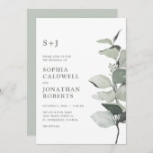 Invitation Tout en un Eucalyptus QR Code RSVP Sage Mariage (Devant / Derrière)