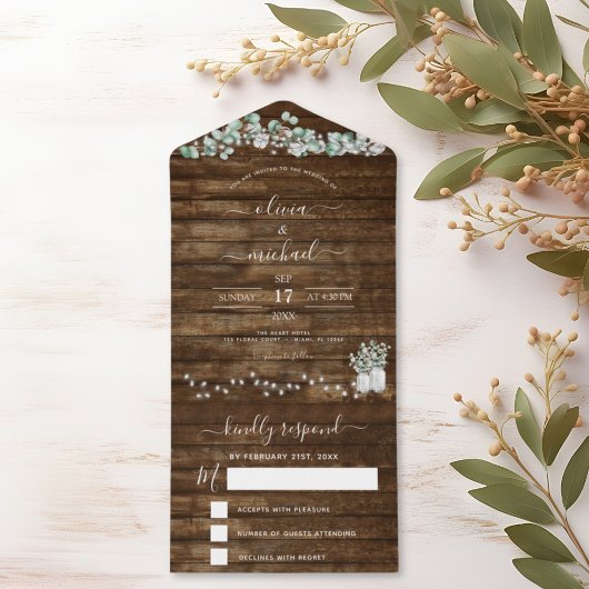 Invitation Tout En Un Eucalyptus Russe Mariage voyants RSVP