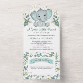 Invitation Tout En Un Eucalyptus rustique Baby shower éléphant (À l'intérieur)