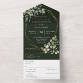 Invitation Tout En Un Eucalyptus Rustique & Mariage de trame d'or - Vert (À l'intérieur)