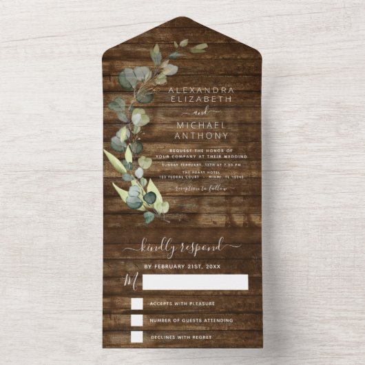 Invitation Tout En Un Eucalyptus Rustique Pays Mariage Tout en un (À l'intérieur)