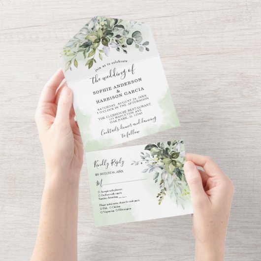 Invitation Tout En Un Eucalyptus Rustique Verdure Mariage Succulent Tout (Déchirure)