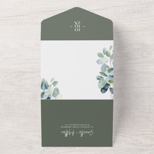 Invitation Tout En Un Eucalyptus Sage Vert printemps Mariage d'été (Dehors)