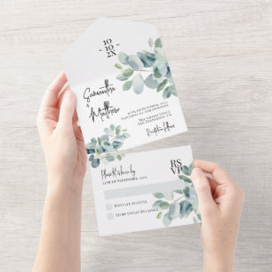 Invitation Tout En Un Eucalyptus Sage Vert printemps Mariage d'été