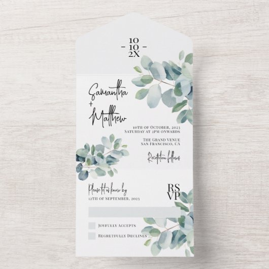 Invitation Tout En Un Eucalyptus Sage Vert printemps Mariage d'été (À l'intérieur)