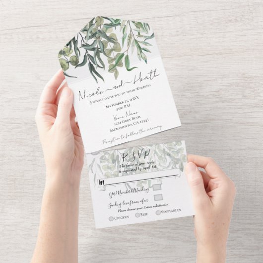 Invitation Tout En Un Eucalyptus Sispy Verdure Mariage minimal (Déchirure)