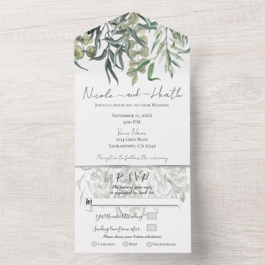 Invitation Tout En Un Eucalyptus Sispy Verdure Mariage minimal (À l'intérieur)