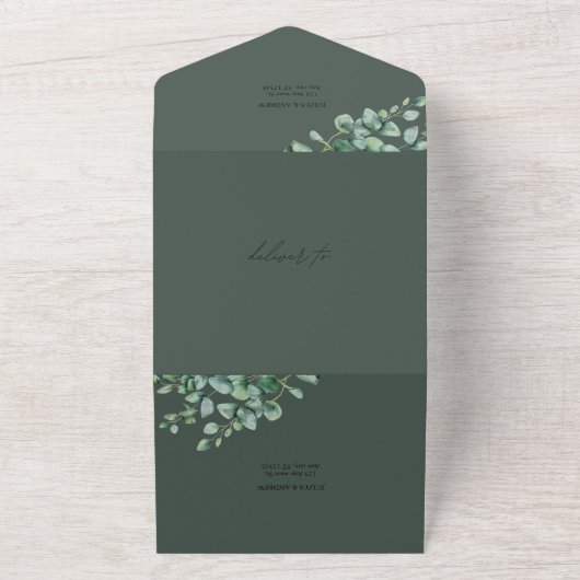 Invitation Tout En Un Eucalyptus verdoyant en écriture blanche mariage (Dehors)