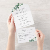 Invitation Tout En Un Eucalyptus verdoyant en écriture blanche mariage (Déchirure)