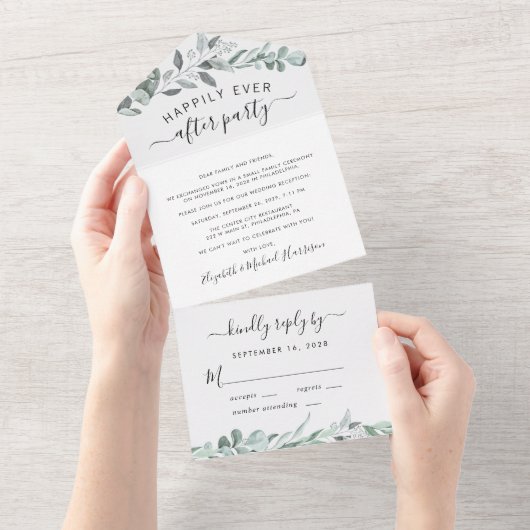 Invitation Tout En Un Eucalyptus Verdure Aquarelle Accueil Mariage (Déchirure)