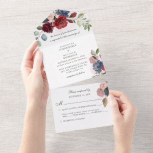 Invitation Tout En Un Eucalyptus verdure bleu poussiéreux mariage botani