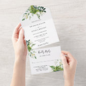 Invitation Tout En Un Eucalyptus Verdure Élégant Mariage Monogramme (Déchirure)