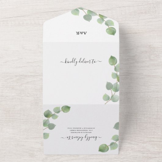 Invitation Tout En Un Eucalyptus Verdure & Mariage classique Or (Dehors)