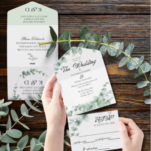 Invitation Tout En Un Eucalyptus Verdure Mariage élégant
