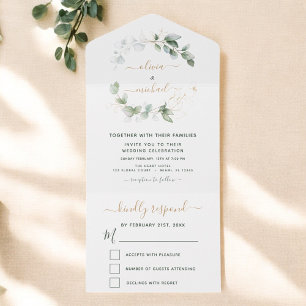 Invitation Tout En Un Eucalyptus Verdure Mariage Élégant Moderne