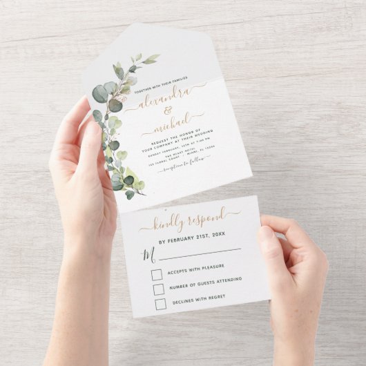 Invitation Tout En Un Eucalyptus Verdure Mariage Élégant Moderne (Déchirure)