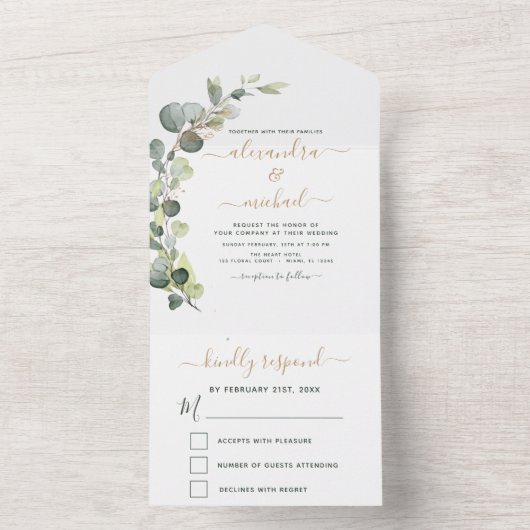 Invitation Tout En Un Eucalyptus Verdure Mariage Élégant Moderne (À l'intérieur)