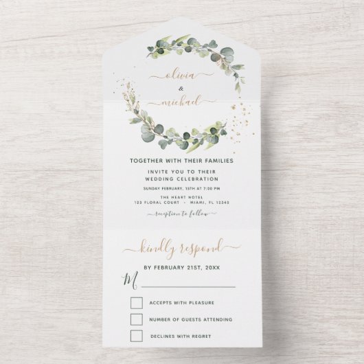 Invitation Tout En Un Eucalyptus Verdure Mariage Élégant Moderne (À l'intérieur)