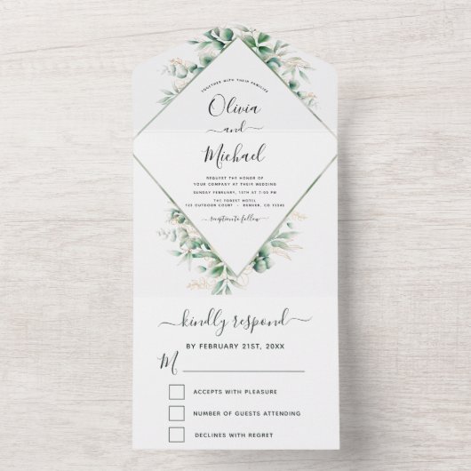 Invitation Tout En Un Eucalyptus Verdure Mariage Sage Green RSVP (À l'intérieur)