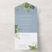 Invitation Tout En Un Eucalyptus Vert Dusty Blue Monogram Mariage (À l'intérieur)