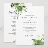 Invitation Tout en un Eucalyptus Vert Élégant Mariage (Devant / Derrière)