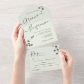 Invitation Tout En Un Eucalyptus vert Élégant Nom Script Moderne (Déchirure)