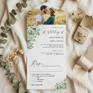 Invitation Tout En Un Eucalyptus vert Foliage photo Mariage