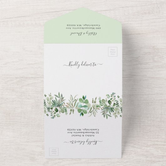 Invitation Tout En Un Eucalyptus vert Foliage photo Mariage (Dehors)